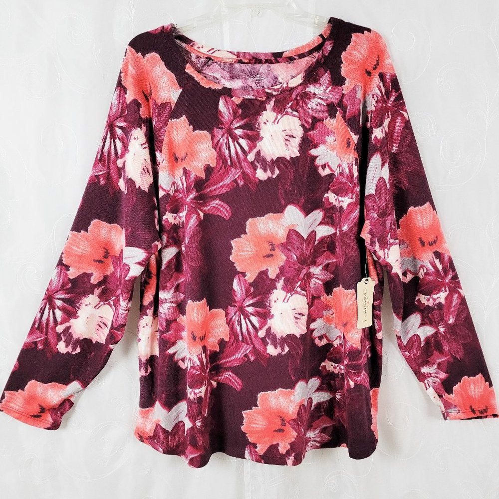 St John's Bay 1X Long Sleeve Super Soft Top Floral